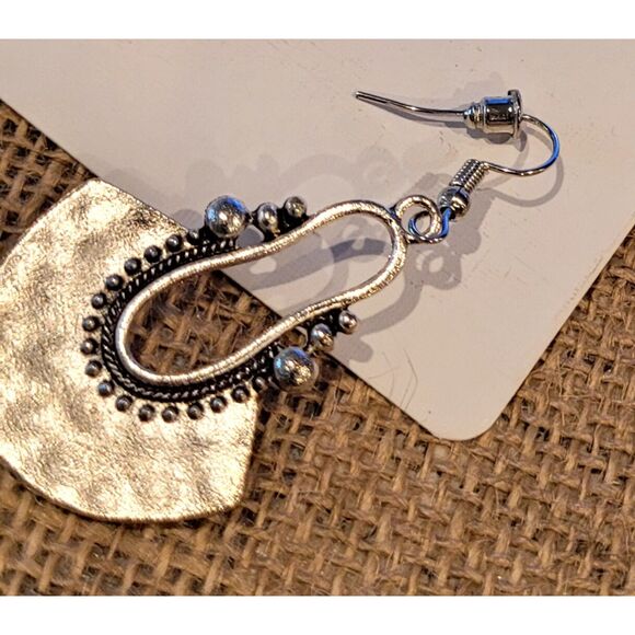 1-1/2" Tribal Fan Dangle Aluminum Alloy French Wire Earring Silver Lightweight - Picture 3 of 5